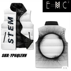 New E=M/C2 Black Hole White Unisex Lightweight Stand Collar Zip Up Puffer Vest